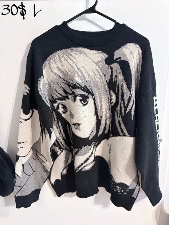 Sweaters - Black & Cream Anime Graphic Knit Sweater - Women